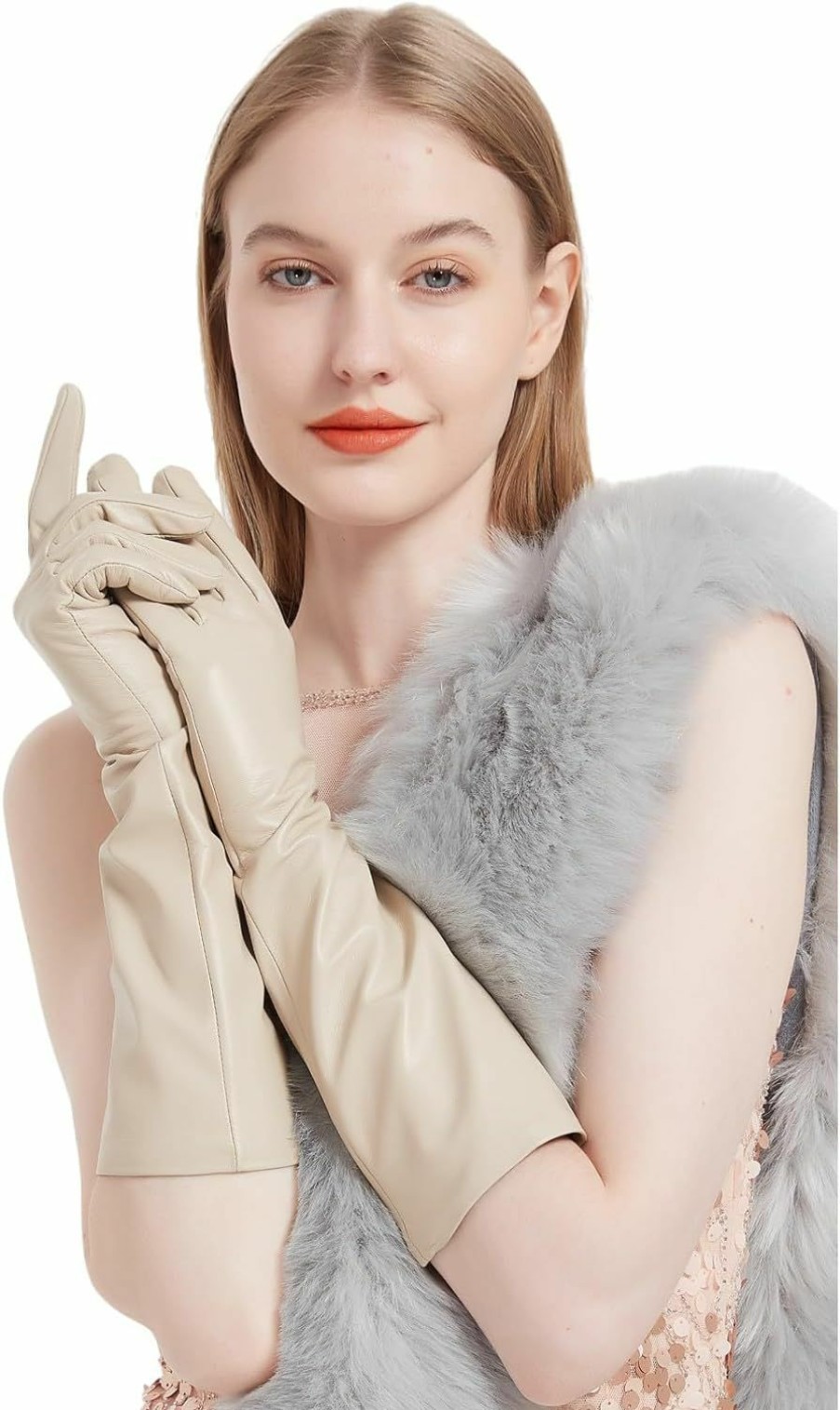 Daoflkuo Daoflkuo Women 15.75\" Long Leather Gloves Under Elbow Length Genuine Lambskin Touch Screen Gloves Wholesale