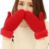 Vimeet Winter Thicken Warmer Women Gloves Knitted Wool Plush Full Finger Mittens Clearance