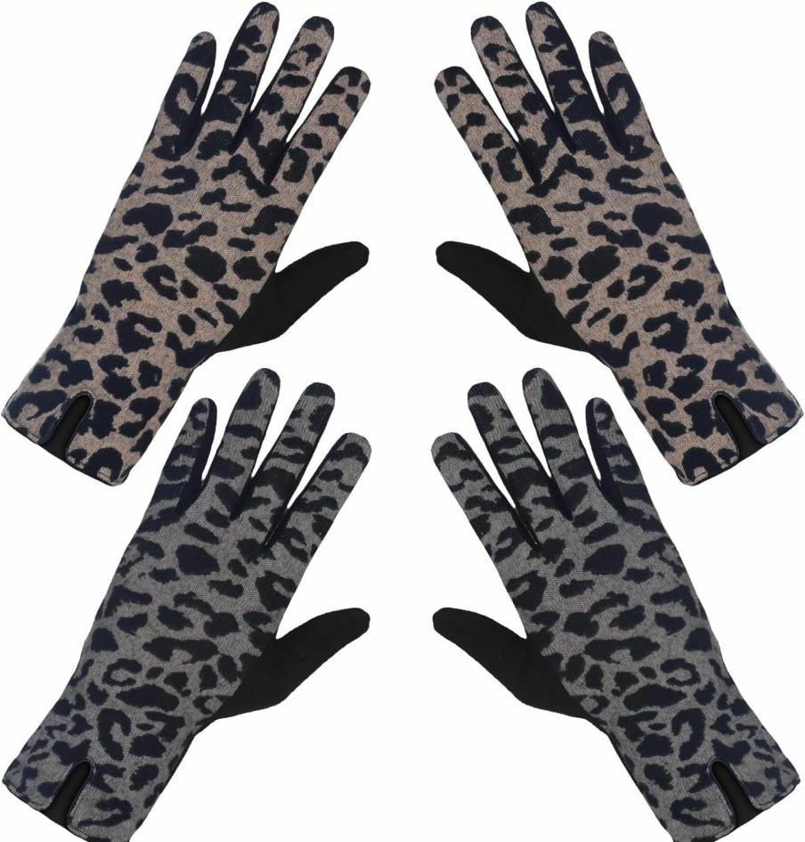 Suhine Suhine 2 Pair Women Leopard Print Winter Gloves Animal Touchscreen Gloves Driving Fleece Thick Warm Mitten, Brown Khaki Online