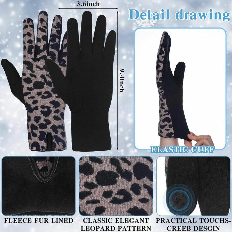 Suhine Suhine 2 Pair Women Leopard Print Winter Gloves Animal Touchscreen Gloves Driving Fleece Thick Warm Mitten, Brown Khaki Online