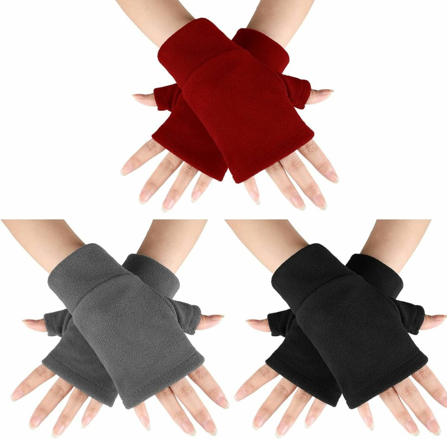 Bencailor 3 Pairs Fingerless Fleece Gloves With Thumb Hole Winter Warm Cozy Half Finger Typing Mittens For Men And Women Wholesale