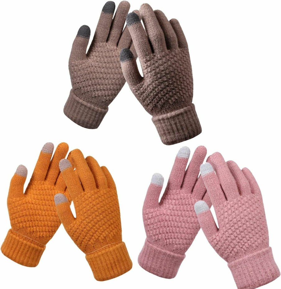 Generic 3 Pairs Women Girls Winter Touch Screen Gloves For Cold Weather,Warm Knitt Gloves With Elastic Cuffs Winter Texting Gloves Wholesale