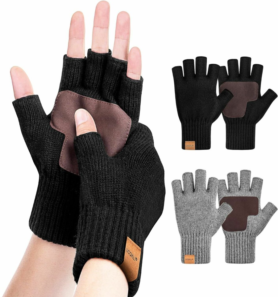 UCQKLI Ucqkli 2 Pairs Winter Fingerless Gloves For Women Men, Gloves For Women Alpaca Wool Knit, Half Finger Gloves Touchscreen Best