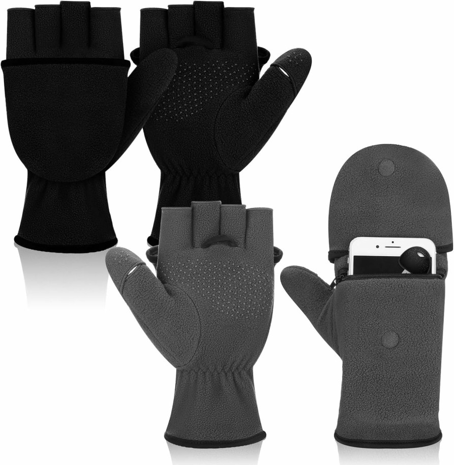 Liitrsh Liitrsh 2 Pairs Multi Mitt Fingerless Mittens For Women Men Convertible Fingerless Gloves Adjustable Top Zipper Gloves Winter Knitted Warm Half Finger Mitten Gloves Flip Top Clamshell Gloves Wholesale