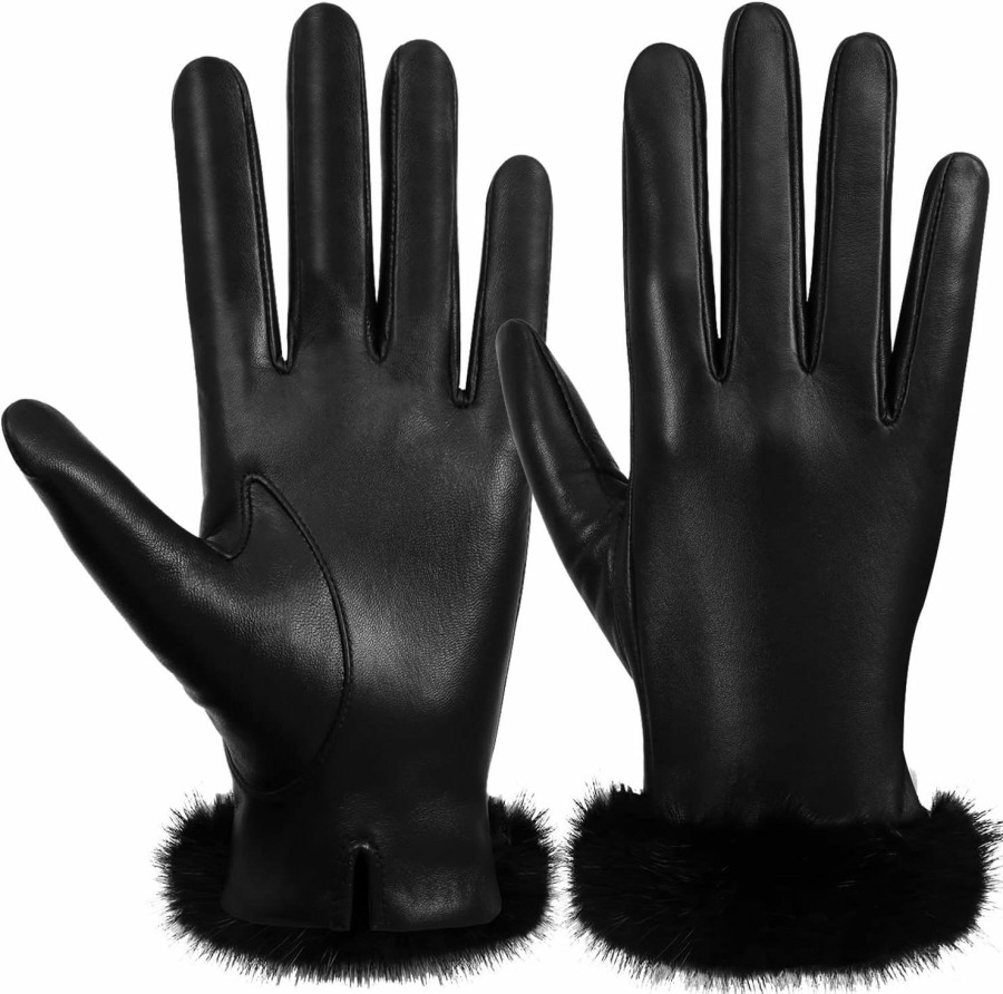 FIORETTO Fioretto Womens Genuine Leather Gloves Touchscreen Cashmere Lined Winter Warm Sheepskin Gloves W180464 Hot