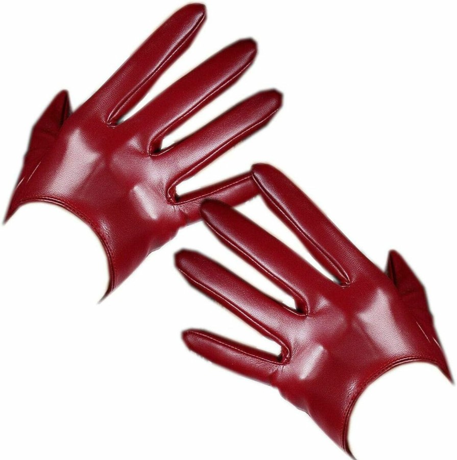 QIN-FE Qinfe Women Long Gloves Faux Leather Pu Lambskin Sheepskin Dark Red Burgendy Evening Opera Gloves Driving Gloves Clearance