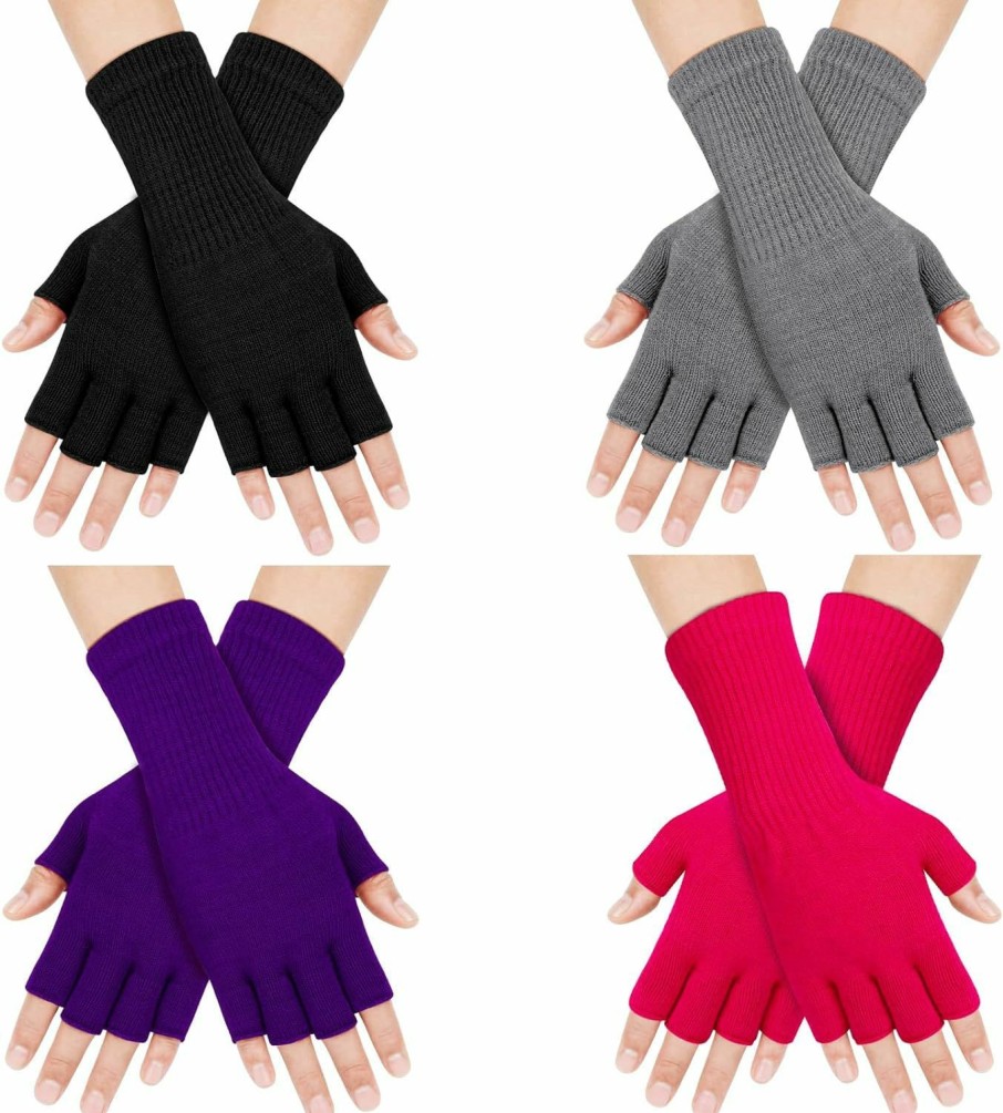 ONESING Onesing 4 Pairs Fingerless Gloves For Women Winter Half Finger Gloves Warm Knitted Stretchy Gloves For Women Men Hot