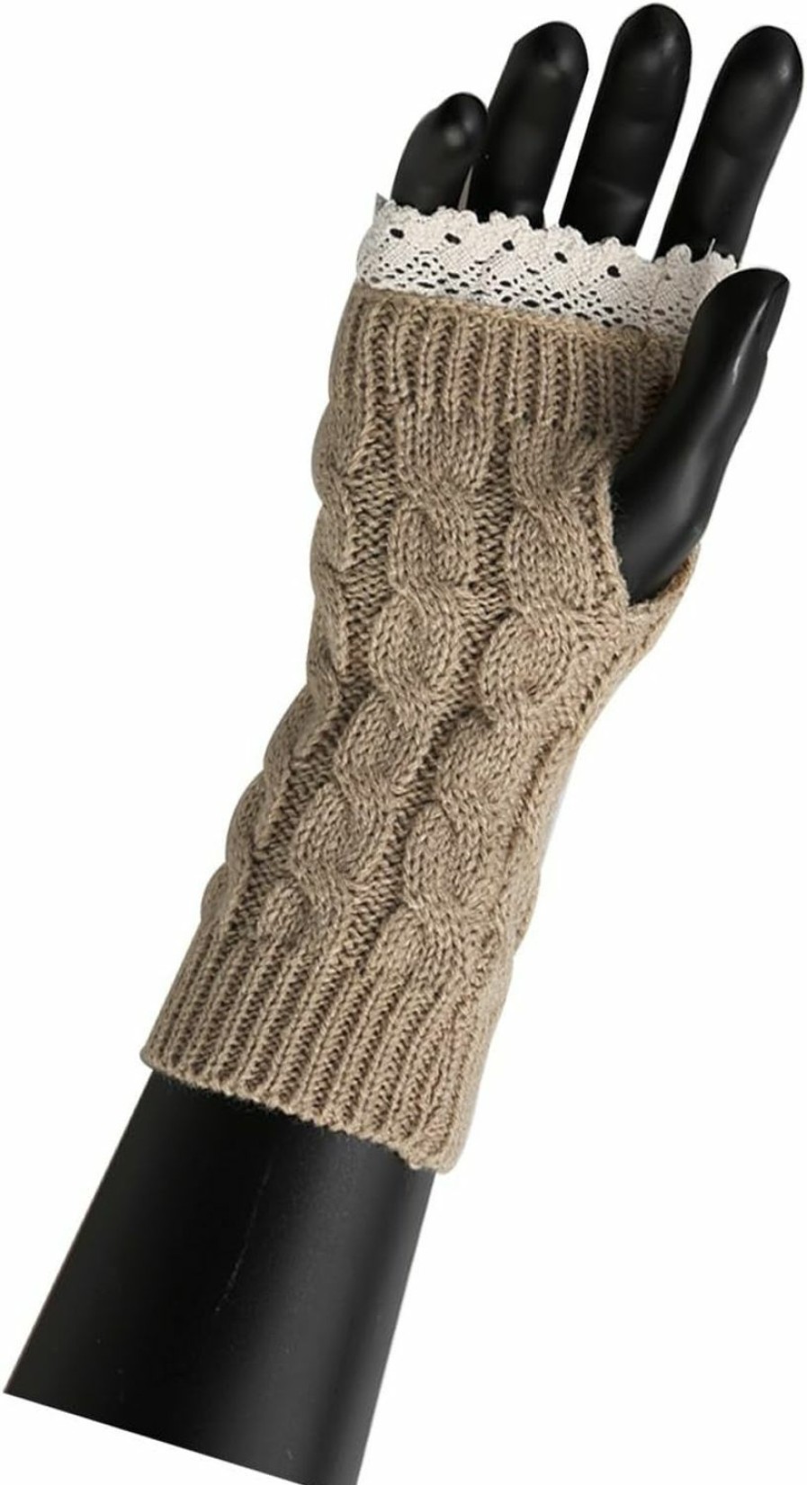 uxcell Uxcell Women'S Arm Warmer Winter Thumb Hole Knit Mitten Fingerless Gloves With Lace New