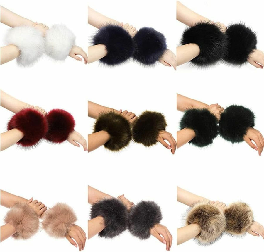 Eforcase Women Arm Warmers Wrist Cuffs Faux Fur Winter Warm Cover Furry Arm Wrist Cuffs New