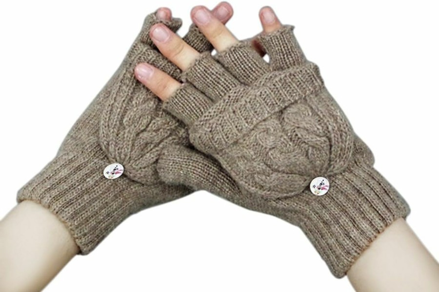 FakeFace Womens Girls Winter Warm Wool Knit Fingerless Convertible Gloves W/ Mitten Cover Clearance