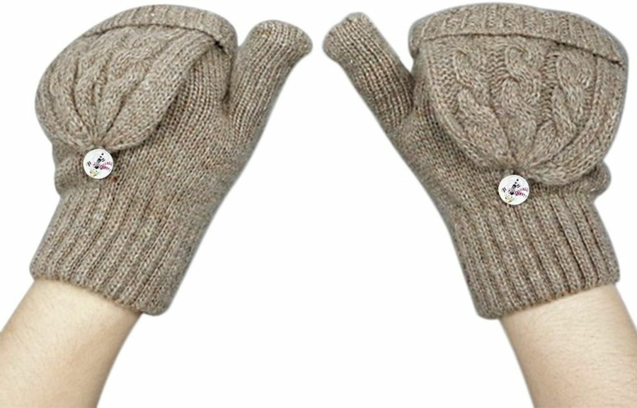 FakeFace Womens Girls Winter Warm Wool Knit Fingerless Convertible Gloves W/ Mitten Cover Clearance