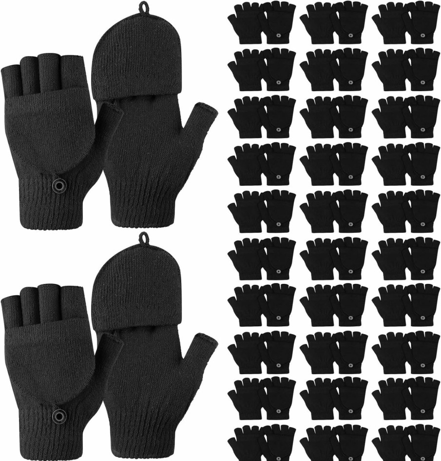 Zhehao Zhehao 30 Pairs Winter Fingerless Gloves, Warm Knitted Convertible Mittens Flap With Buttoned Thumb Cover For Women And Man Clearance