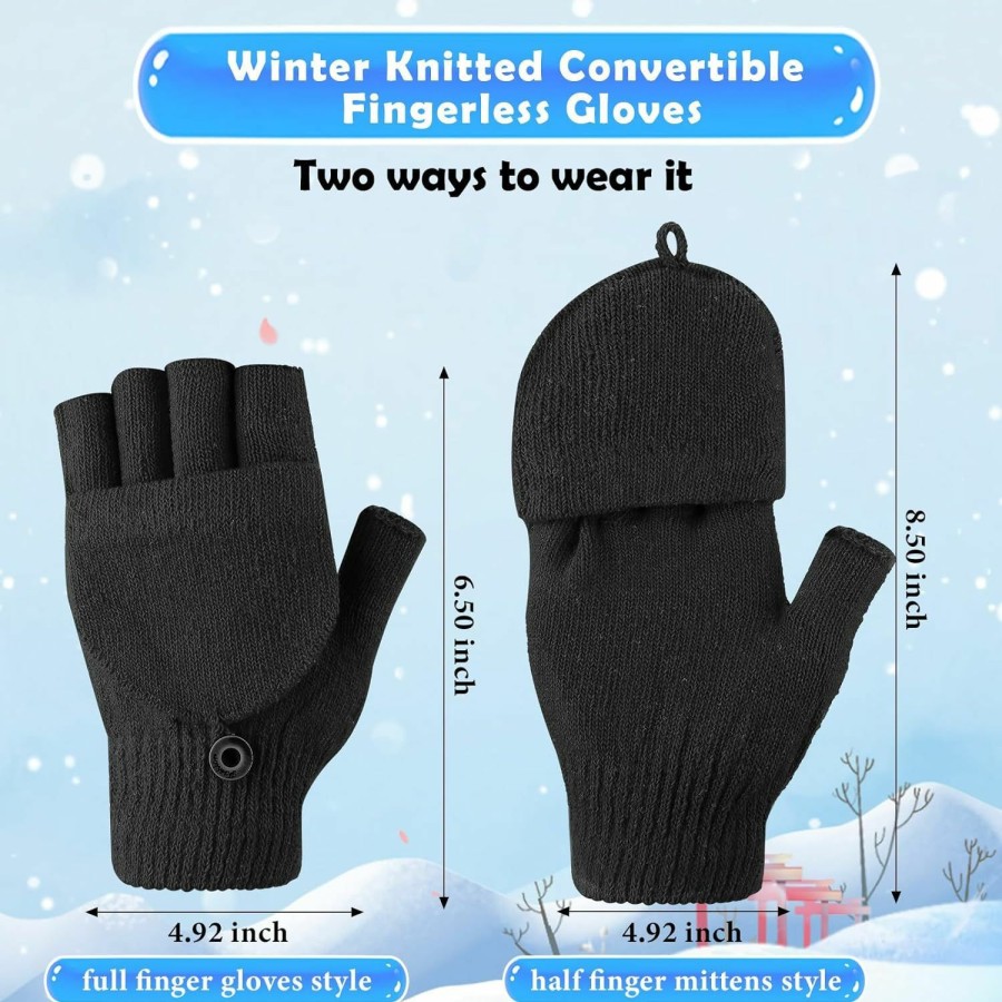 Zhehao Zhehao 30 Pairs Winter Fingerless Gloves, Warm Knitted Convertible Mittens Flap With Buttoned Thumb Cover For Women And Man Clearance