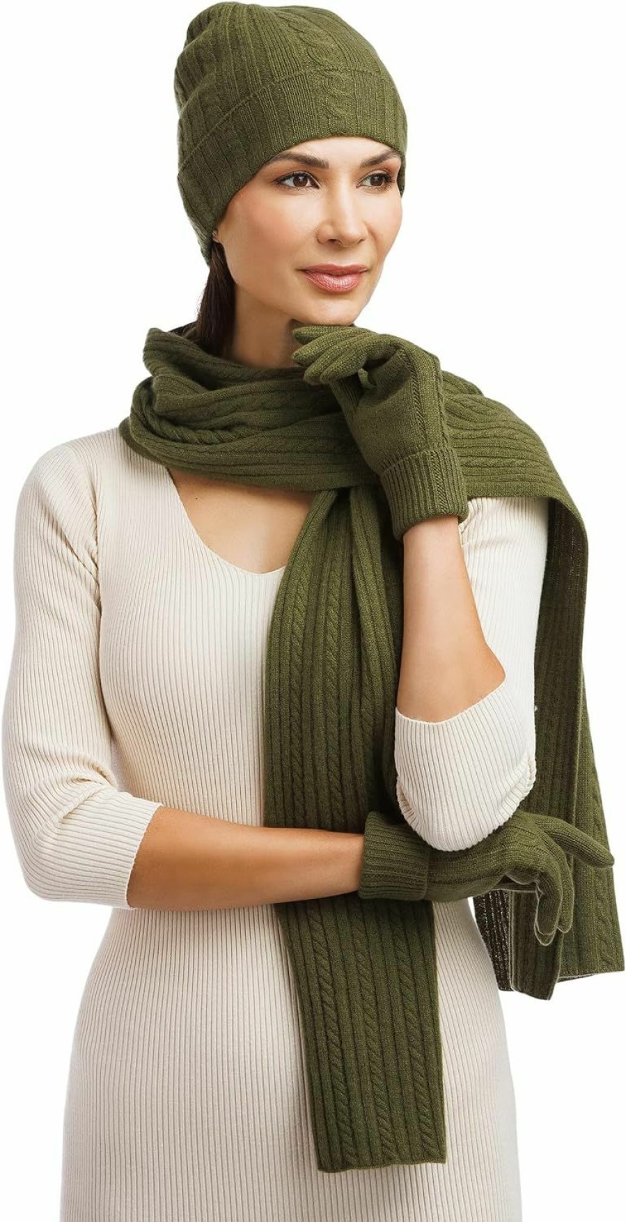 Fishers Finery Fishers Finery Women'S Pure Cashmere Cable Knit Hat Glove Scarf Set With Gift Box Hot