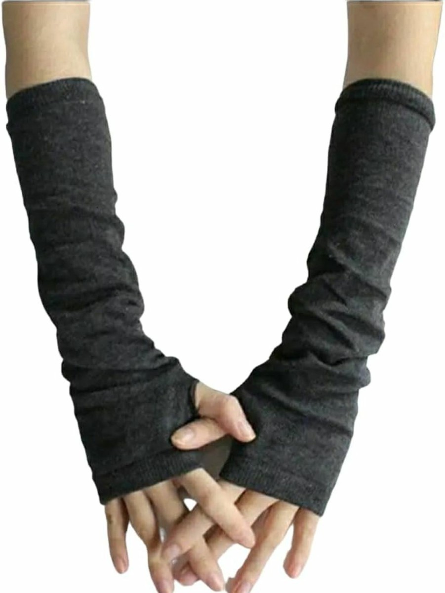 Generic Yourbro Knitted Long Fingerless Mittens Warmer Stretchy Mitten Uni Crochet Half Finger Long H (Dark Grey) Best