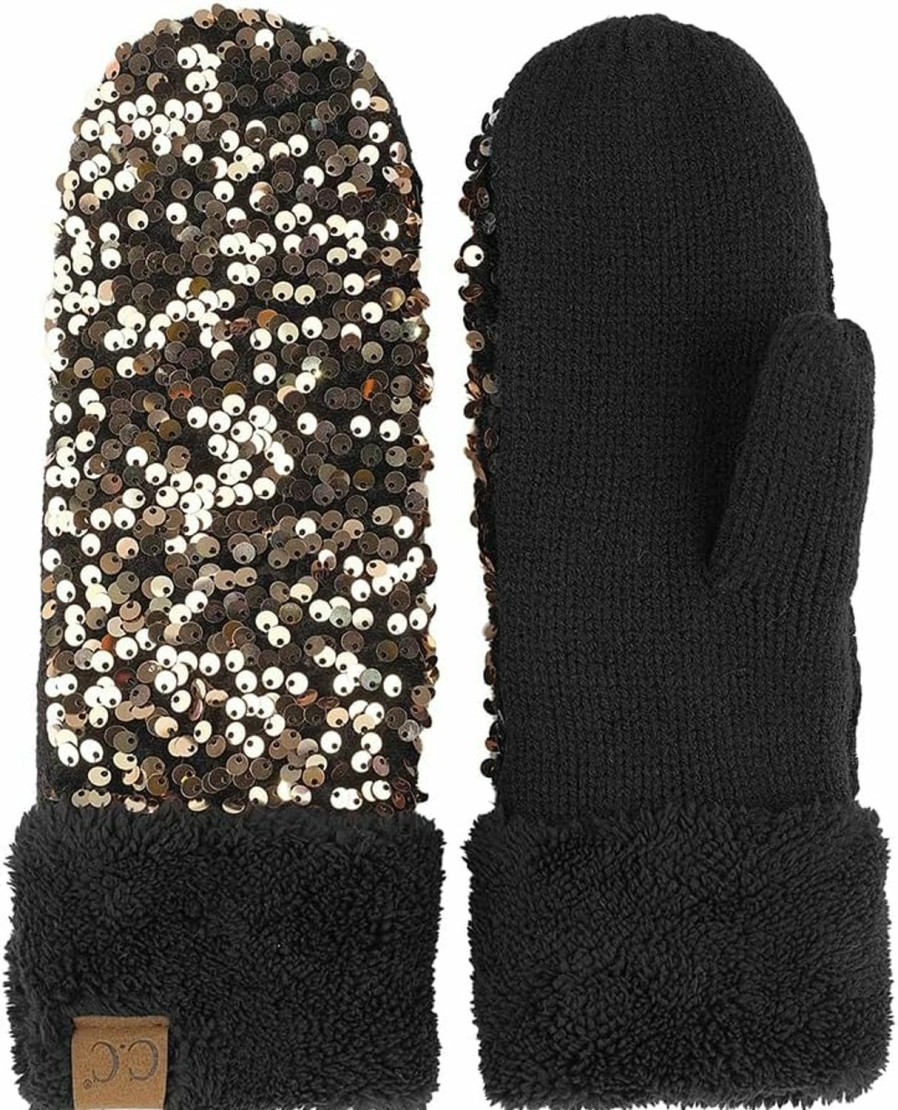 C.C C.C Sequin Mittens For Women - Stretchable Soft Warm Cold Weather Winter Gloves Clearance