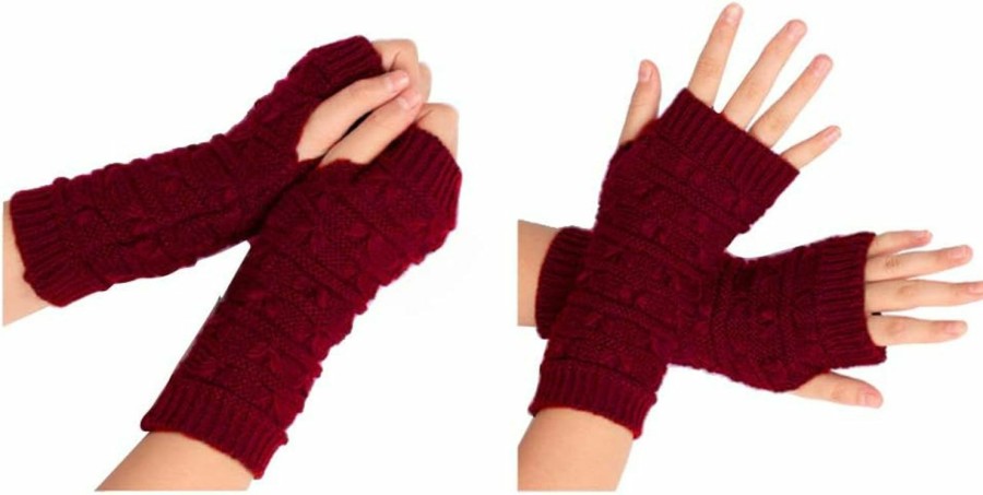 SuraOnline Surakey Women Knit Fingerless Gloves Mittens Arm Warmers Cashmere Thumb Hole Long Gloves Winter Warm Crochet For Girl Sport Online