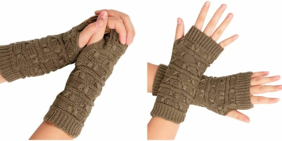 SuraOnline Surakey Women Knit Fingerless Gloves Mittens Arm Warmers Cashmere Thumb Hole Long Gloves Winter Warm Crochet For Girl Sport Online