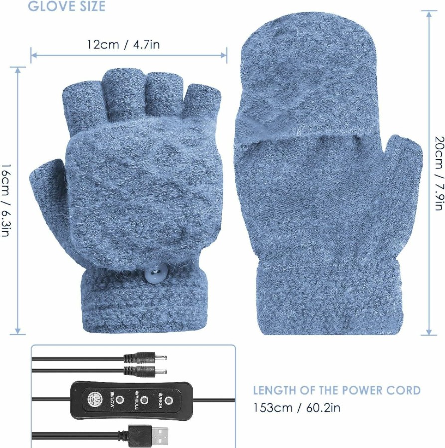 Yuehuam Yuehuam Usb Heated Gloves For Men Women Full And Half Fingerless Warmer Mitten 3 Temperature Levels Electric Heating Gloves Hands Warmer Laptop Gloves Washable Design Wholesale