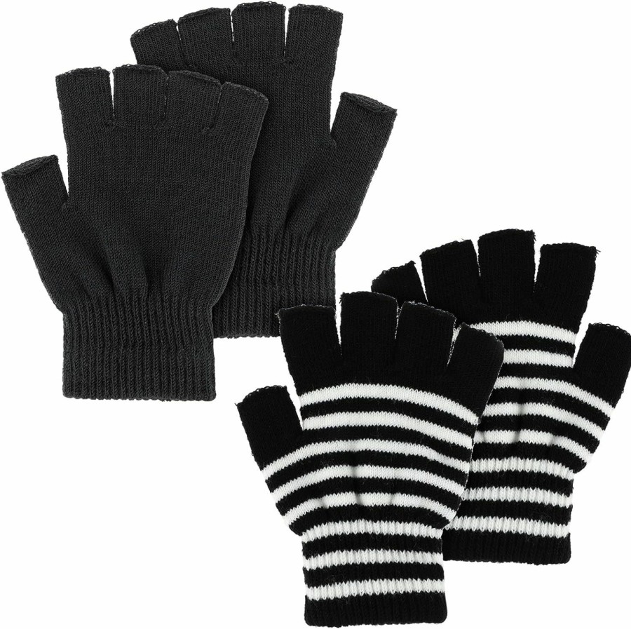 WLLHYF Wllhyf Uni Half Finger Gloves 2 Pairs Winter Stretchy Knit Half-Finger Touch Screen Mittens Fingerless Gloves Men Women New