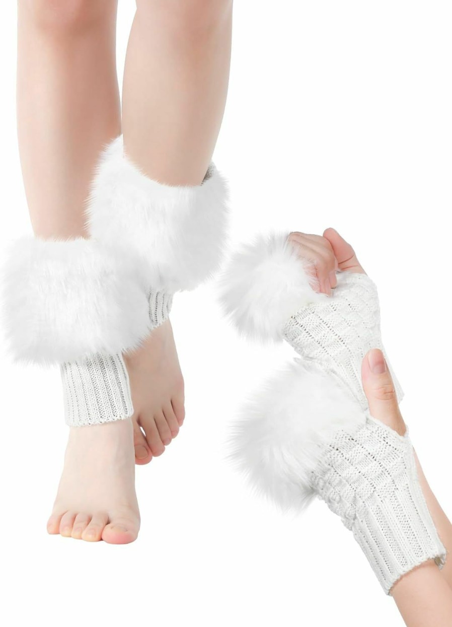 Bencailor Bencailor Winter Fluffy Leg Warmers And Wrist Cuffs Warmers Set, Include Boot Cuffs Leg Cuffs Furry Fingerless Gloves Wholesale