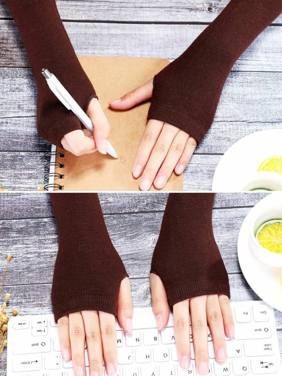 Bememo Bememo 3 Pairs Winter Long Fingerless Gloves Knit Elbow Length Gloves Thumb Hole Arm Warmers For Women Girls Wholesale