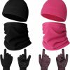 SATINIOR 2 Sets 6 Pieces Winter Fleece Watch Cap Beanie Hat Neck Gaiter Touchscreen Knit Gloves Set Skull Cap Gloves Neck Warmer Online