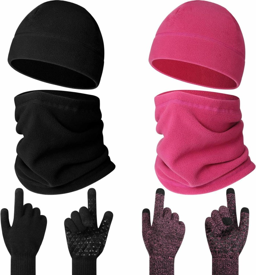 SATINIOR 2 Sets 6 Pieces Winter Fleece Watch Cap Beanie Hat Neck Gaiter Touchscreen Knit Gloves Set Skull Cap Gloves Neck Warmer Online