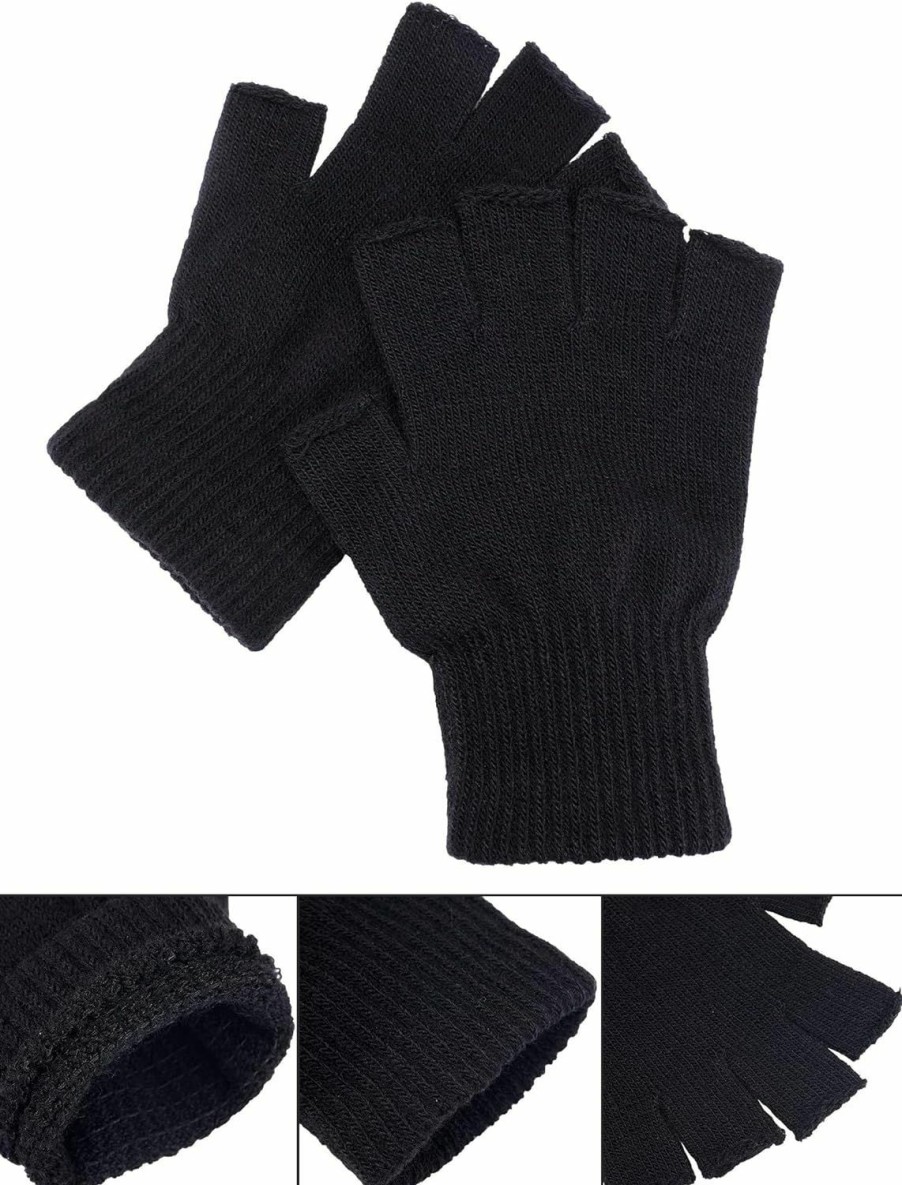 SATINIOR Satinior 2 Pair Uni Half Finger Gloves Winter Stretchy Knit Fingerless Gloves In Common Size Hot