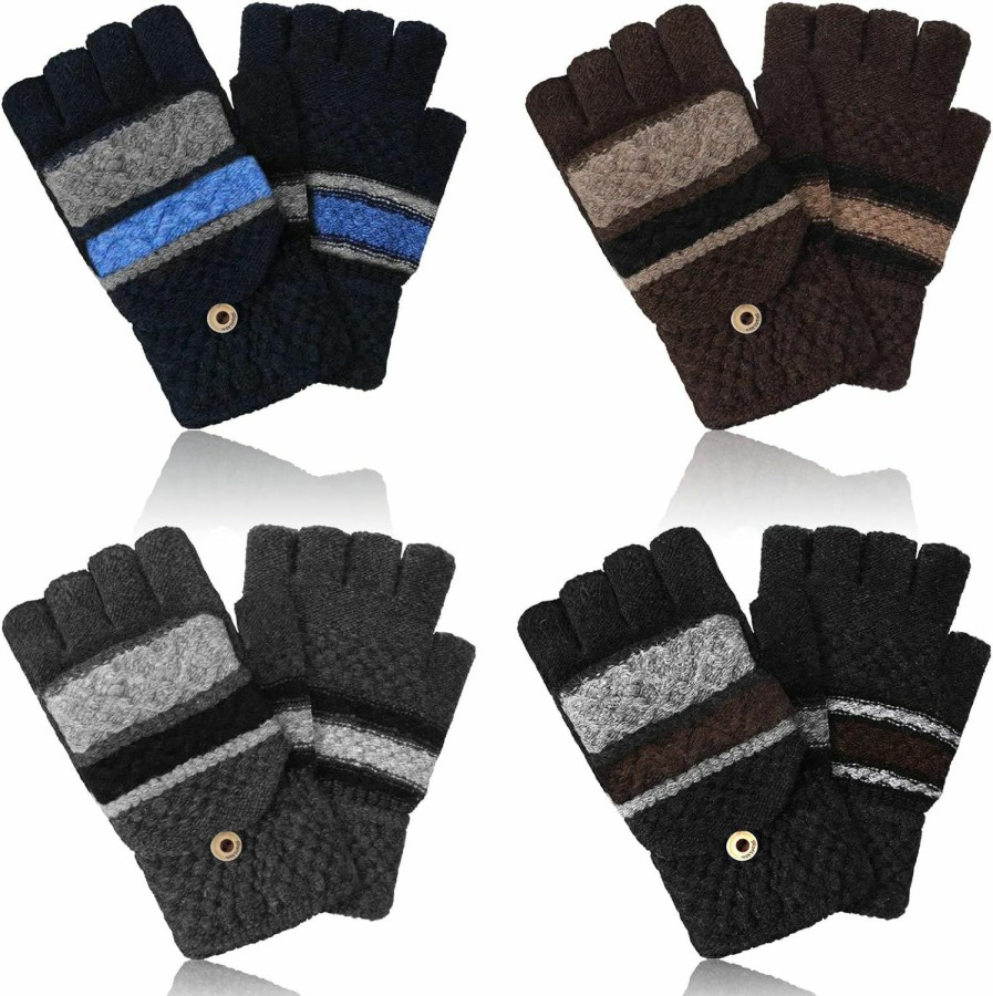 Bencailor 4 Pairs Winter Knitted Convertible Fingerless Gloves, Mittens For Women, Knit Gloves, Warm Gloves With Finger Holes, Women'S Cold Weather Mittens, Convertible Mittens Flap Cover For Men Women Best