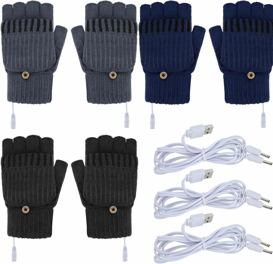 Sintege 3 Pairs Usb Heated Gloves For Men Women Hand Warmers Fingerless Gloves Winter Knit Heating Hands Full Half Fingerless Mitten Best