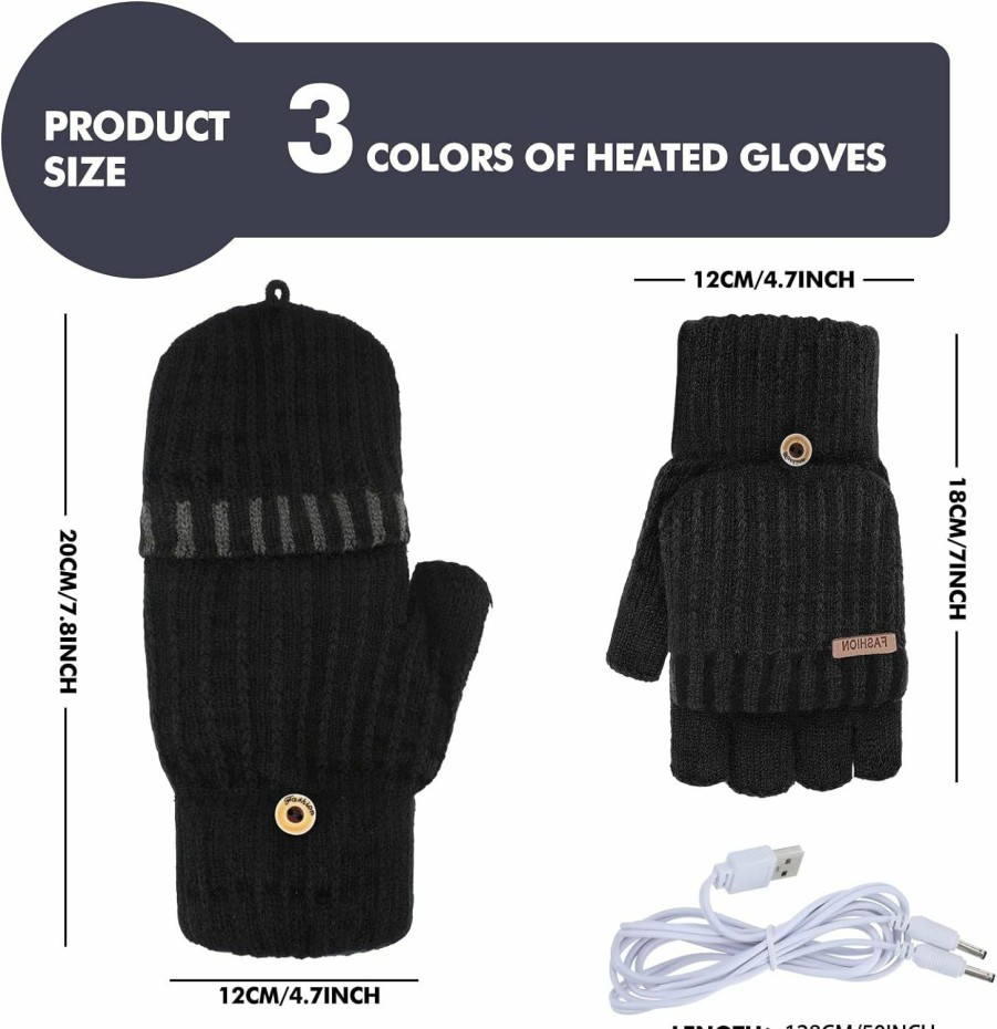 Sintege 3 Pairs Usb Heated Gloves For Men Women Hand Warmers Fingerless Gloves Winter Knit Heating Hands Full Half Fingerless Mitten Best