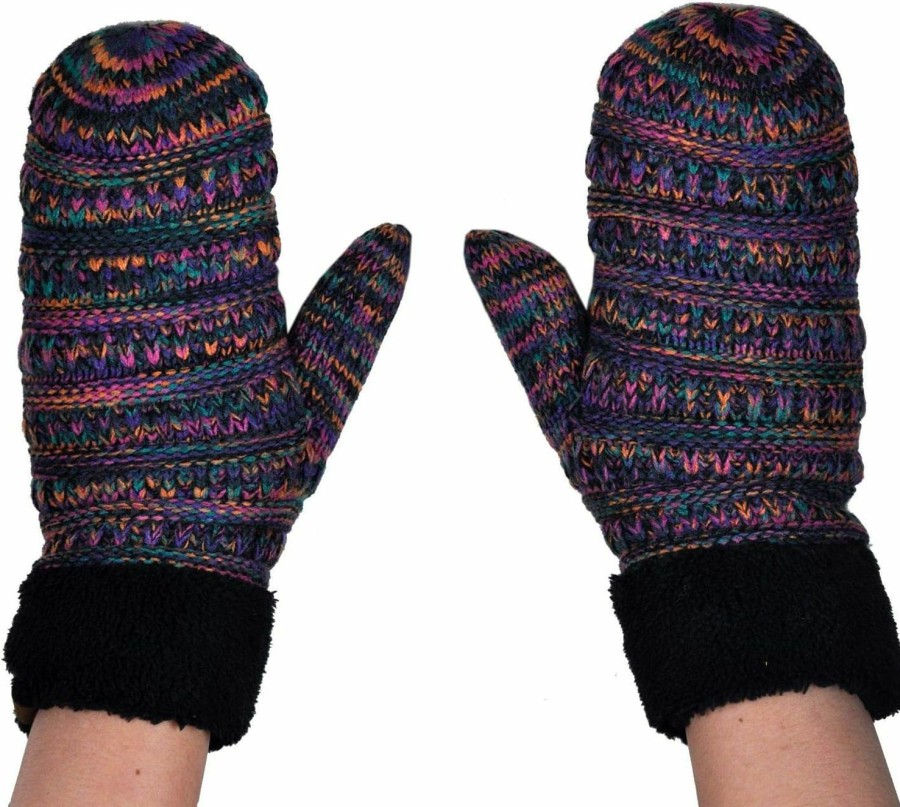 C.C C.C Winter Warm Knit Soft Fuzzy Lined Cuff Mittens Gloves Hot