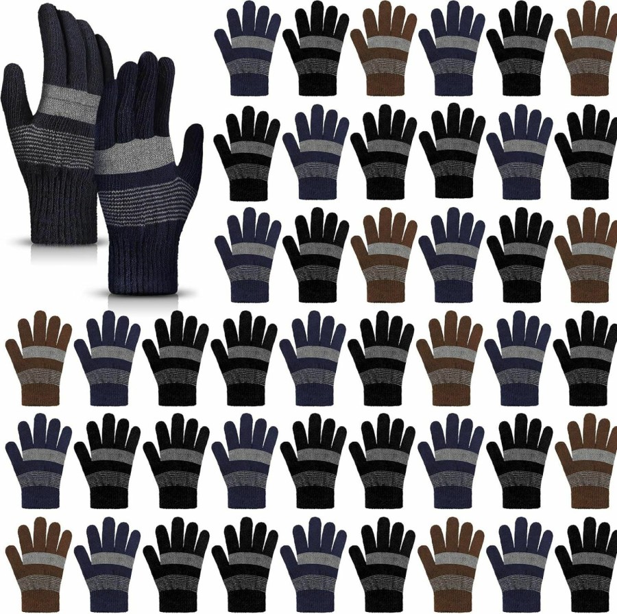 Tarpop 48 Pcs Winter Gloves Bulk Knit Winter Gloves For Women Men Cold Weather Gloves For Homeless Stretchy Cloth Gloves Warm Wholesale