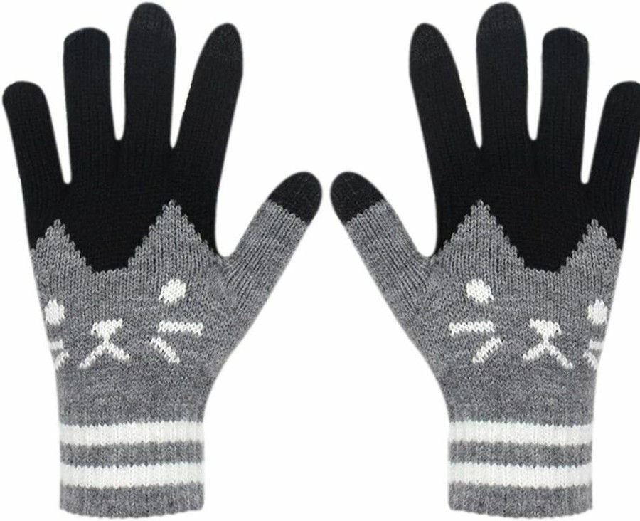 ANKOMINA Ankomina Women Men Winter Touch Screen Gloves Warm Knit Texting Gloves Touchscreen Mittens,Cat Best