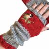 BAXIXINGYUNMU Baxixingyunmu Wrist Warmers, Women Winter Knitted Fingerless Gloves Bird Embroidered Color Block Splice Half Clearance