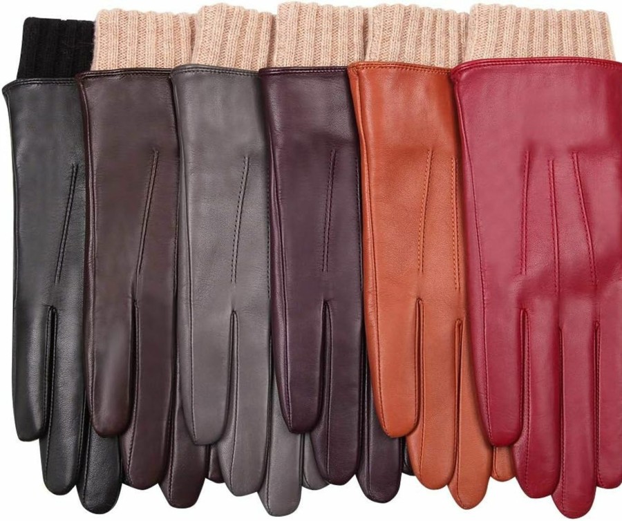 WARMEN Winter Sheepskin Leather Gloves For Women - Warm Touchscreen Cashmere/Wool Blend Lining Driving Windproof Cuffs Hot