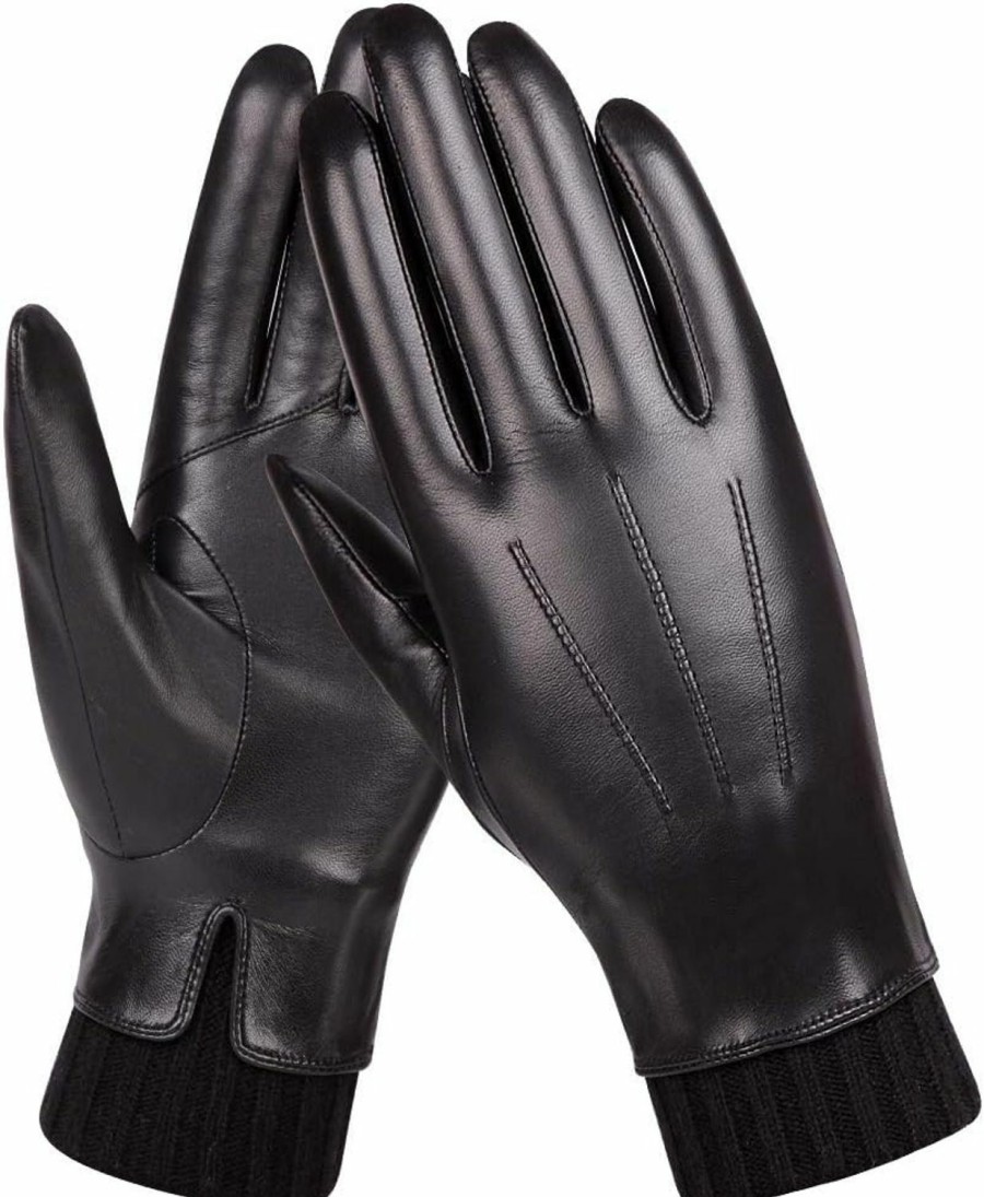 WARMEN Winter Sheepskin Leather Gloves For Women - Warm Touchscreen Cashmere/Wool Blend Lining Driving Windproof Cuffs Hot