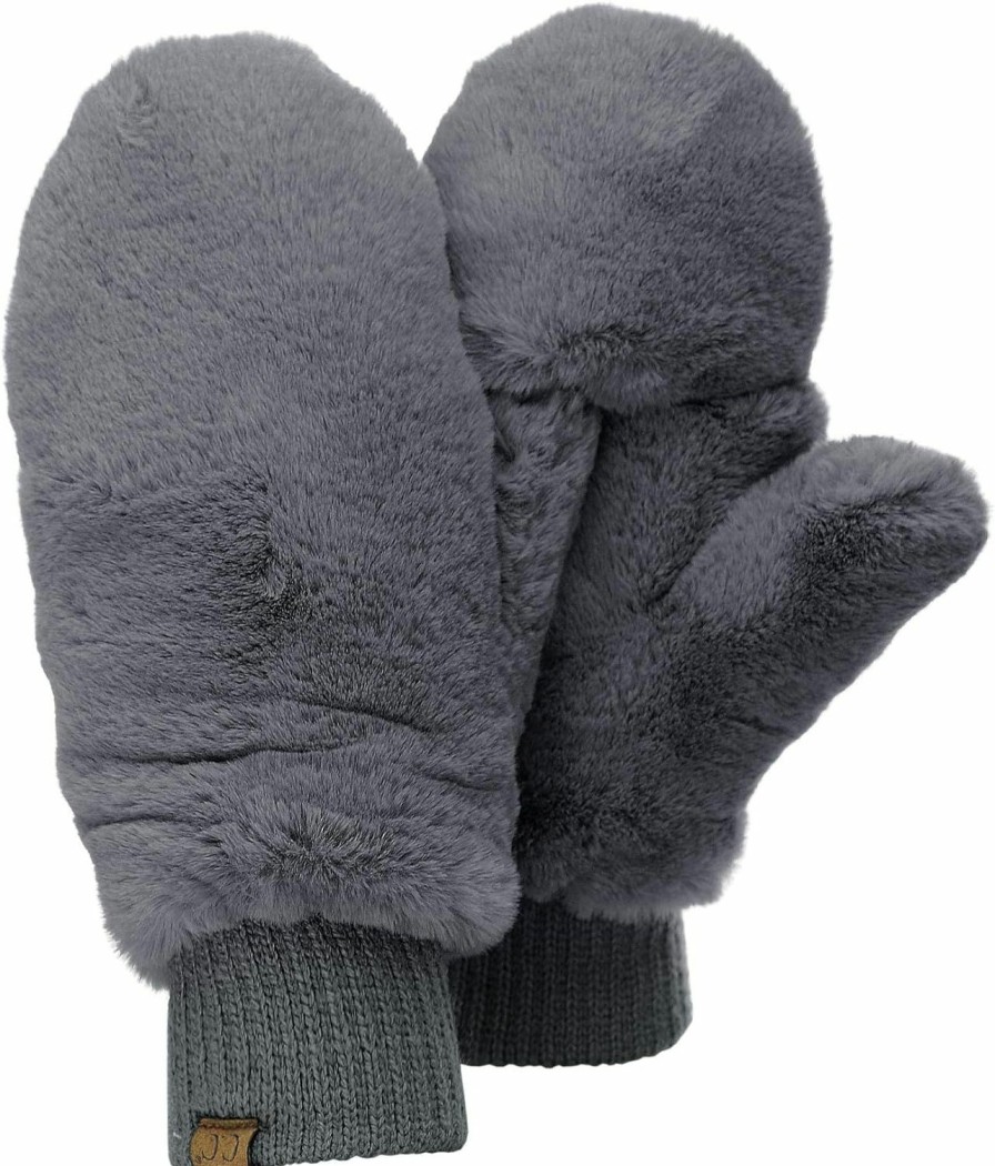 C.C C.C Women'S Faux Fur Wrist Length Fingerless Sherpa Lined Convertible Mittens Gloves New