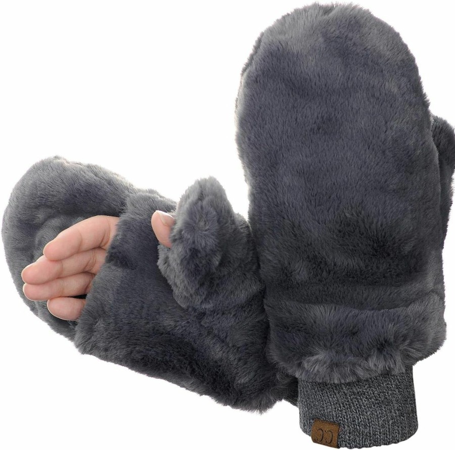 C.C C.C Women'S Faux Fur Wrist Length Fingerless Sherpa Lined Convertible Mittens Gloves New