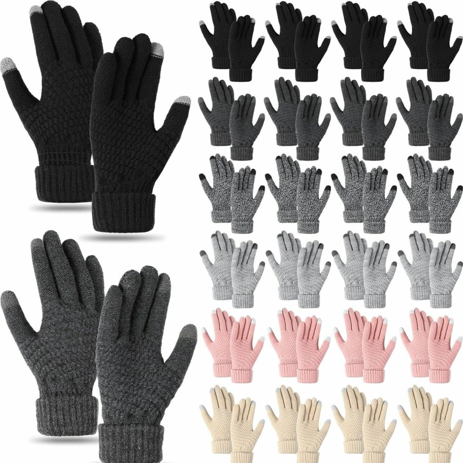 Kigeli Kigeli 24 Pairs Women'S Winter Touch Screen Gloves Colored Warm Gloves For Women Cold Weather Fleece Lined Knit Gloves (Classic Colors) Best