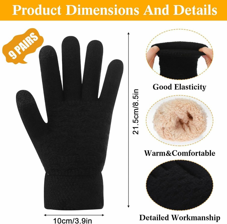 Twistover Twistover 9 Pairs Bulk Winter Gloves Warm Gloves For Women Gloves With Touchscreen Fingers Winter Gloves Thermal Fleece Lined Gloves Black Cable Knit Gloves Uni For Women Men Cold Weather Clearance