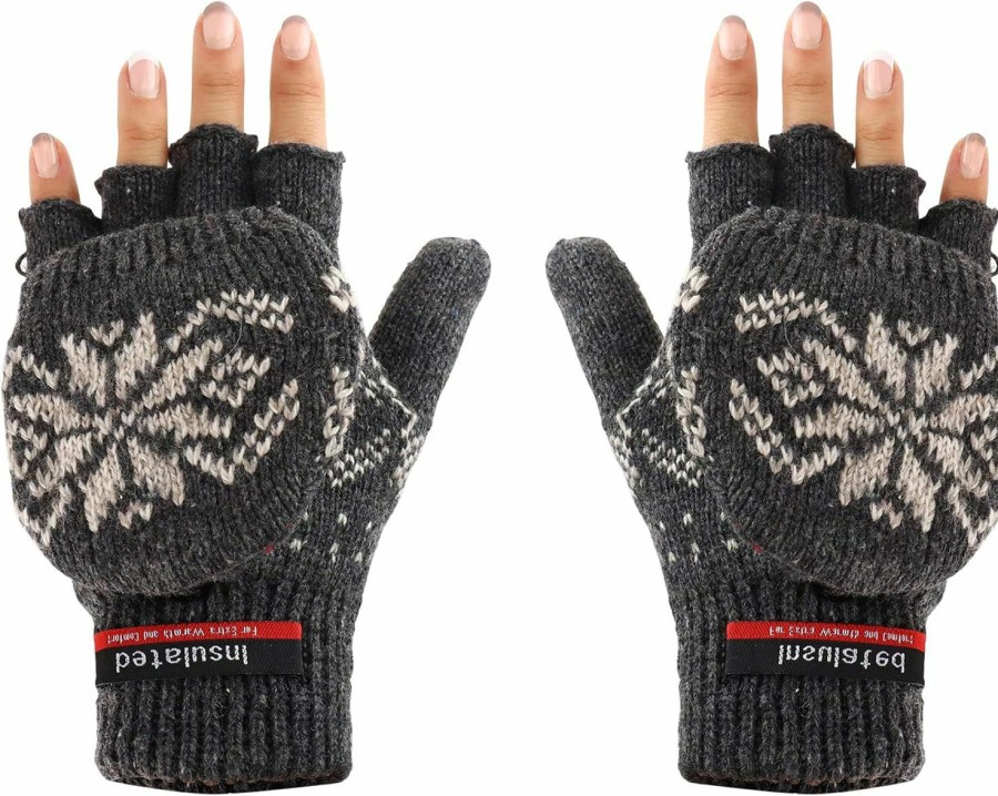 Armycrew Armycrew Wool Blend Snowflake Insulated Flip Top Fingerless Mitten Gloves Best