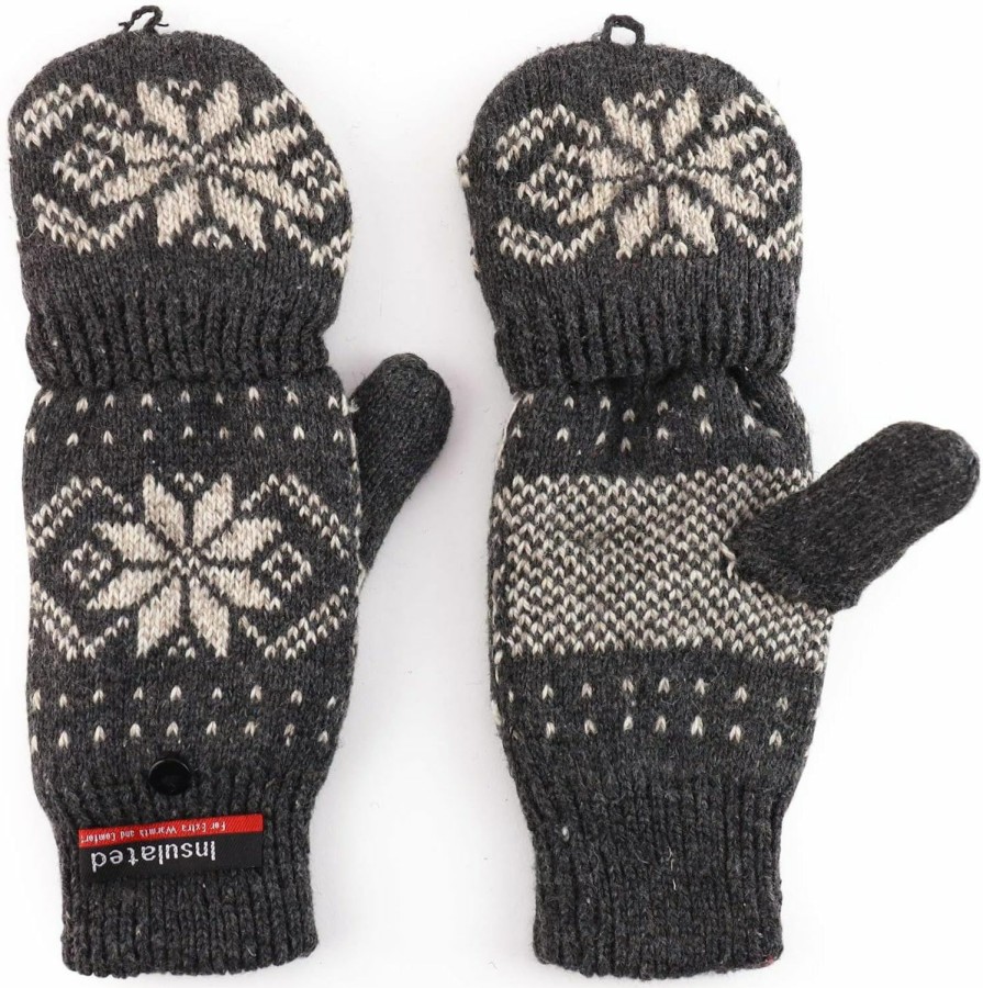 Armycrew Armycrew Wool Blend Snowflake Insulated Flip Top Fingerless Mitten Gloves Best