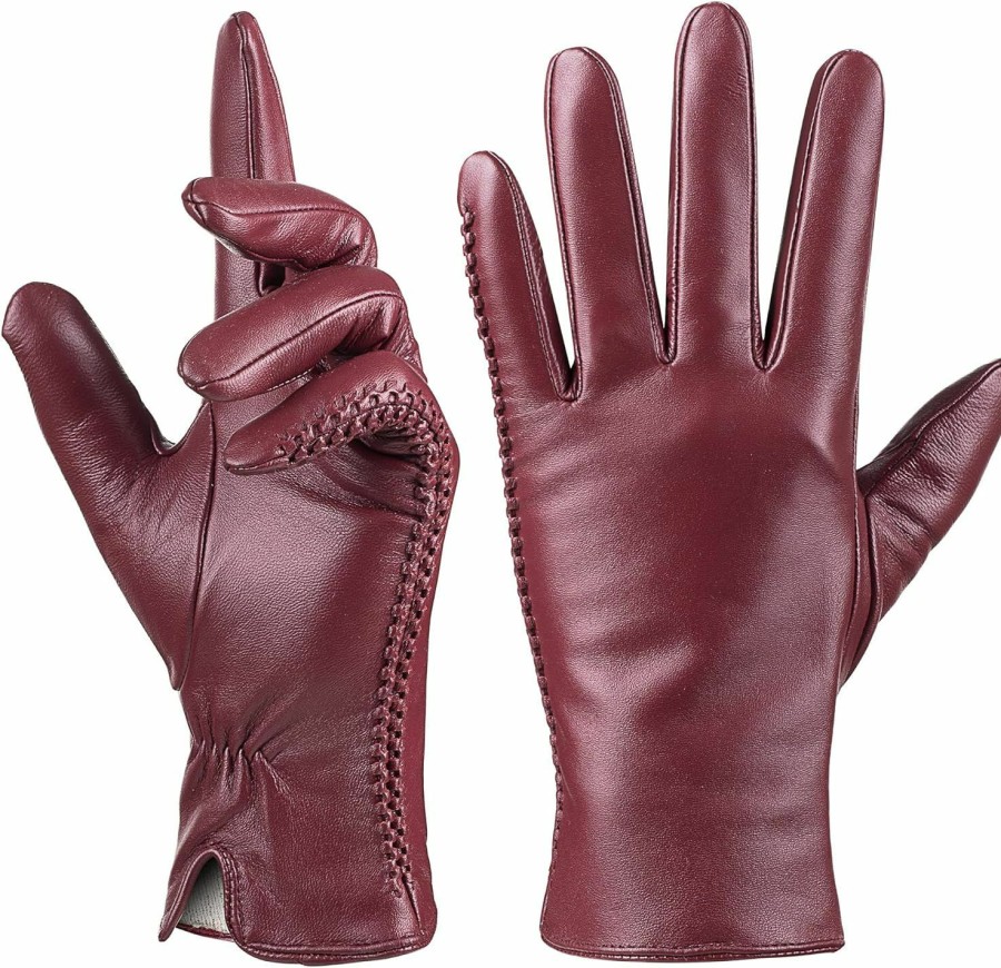 Amazon Genuine Sheepskin Leather Gloves For Women, Winter Warm Touchscreen Texting Cashmere Lined Driving Motorcycle Dress Gloves Wholesale