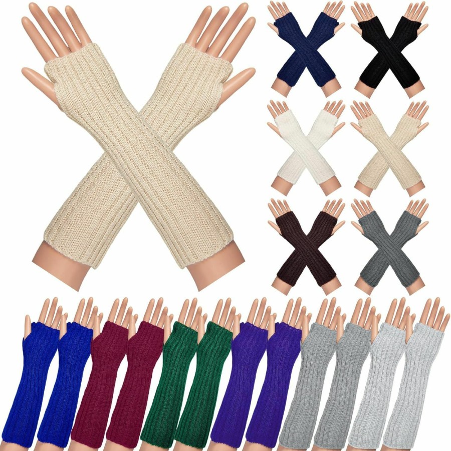 Suhine Suhine 24 Pairs Knit Arm Warmers Bulk For Women Homeless Long Fingerless Gloves Wrist Warmers With Thumb Hole Christmas Gift For Cold Weather Typing Driving Cosplay Hot