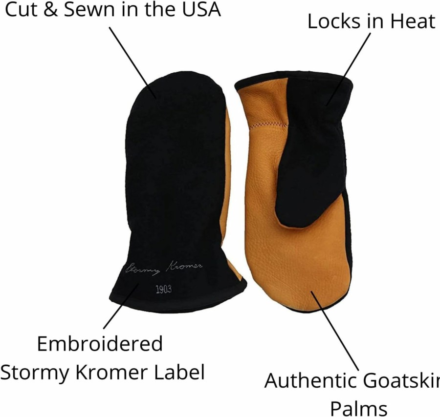 Stormy Kromer Stormy Kromer Tough Mitts - Leather Outdoor Gloves, Winter Mittens With Sherpa Hot