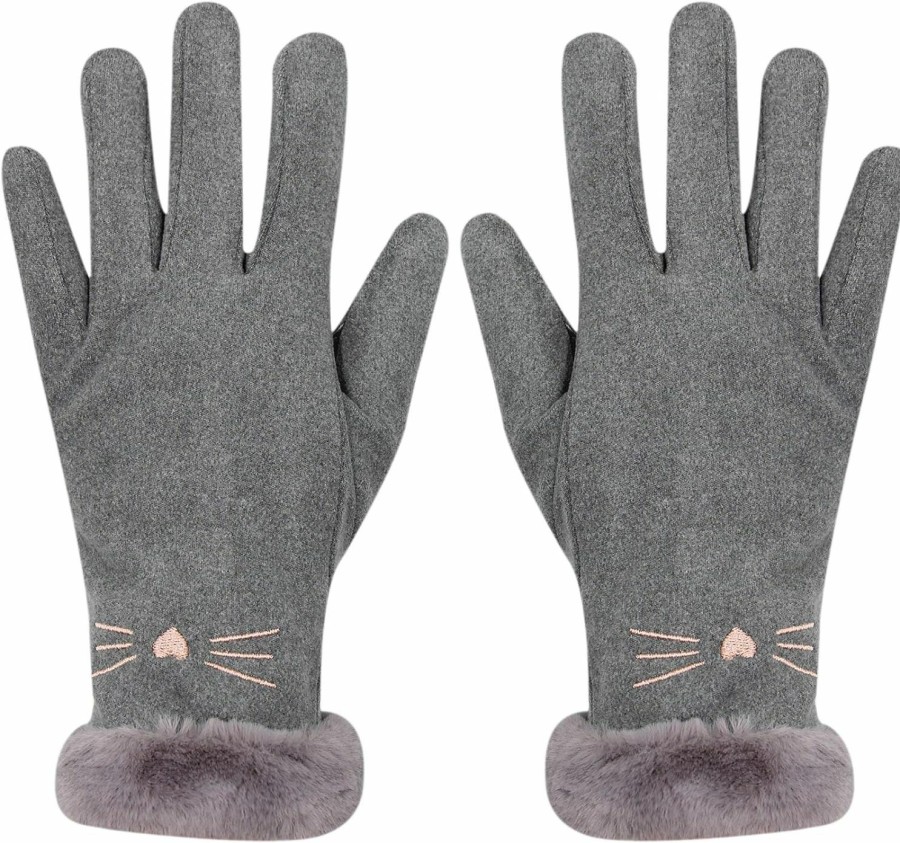 ZGMYC Zgmyc Women Soft Suede Cold Weather Gloves Cute Cat Fleece Lined Winter Thermal Mittens With Faux Fur Cuff Online