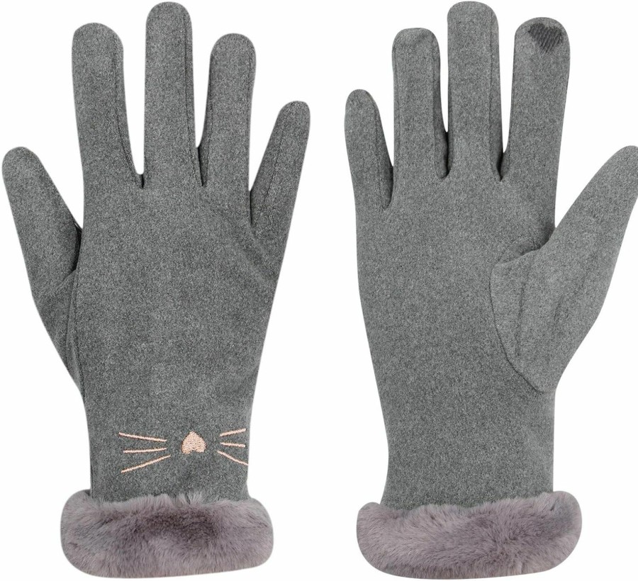 ZGMYC Zgmyc Women Soft Suede Cold Weather Gloves Cute Cat Fleece Lined Winter Thermal Mittens With Faux Fur Cuff Online