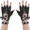 Yolev Yolev Black Leather Punk Gloves Fingerless Gloves Biker Punk Gloves With Belt Up Closure And Rivet Design For Women Teens Girls Hot